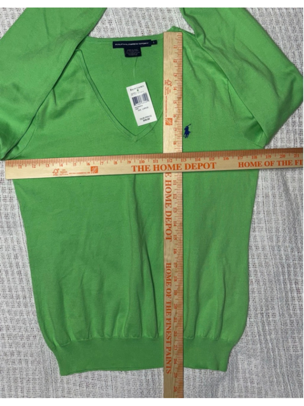 Ralph Lauren Sport Woman's Y2K Era Preppy Green V-Neck Pony Logo Sweater Size L - Picture 4 of 7